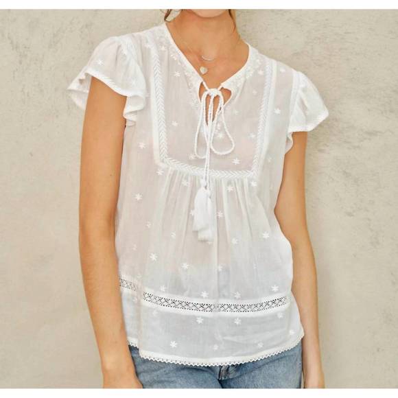 M.A.B.E Mina Emb Top - Ivory/Blue main image 1